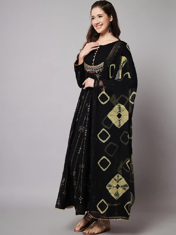 Traditional Function Wear Heavy Rayon Readymade Suit, Chiffon - Black-2.webp